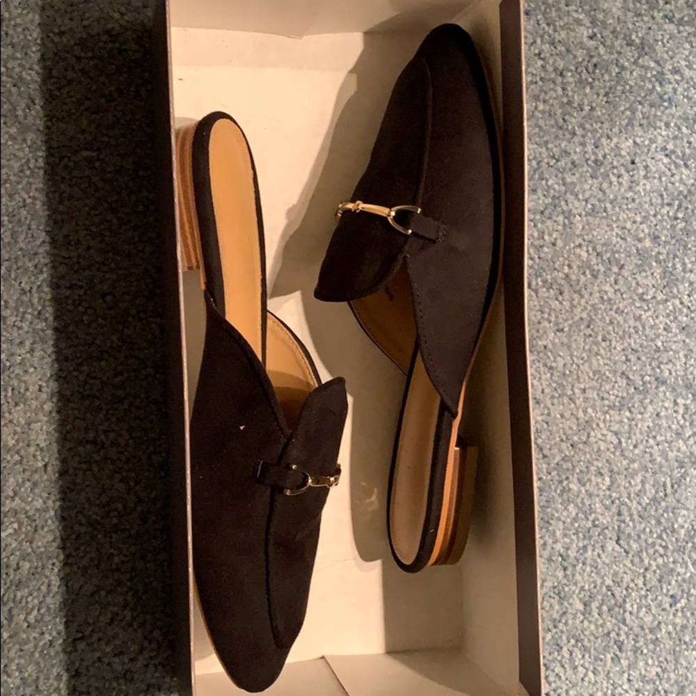 Black loafer slides from Loft